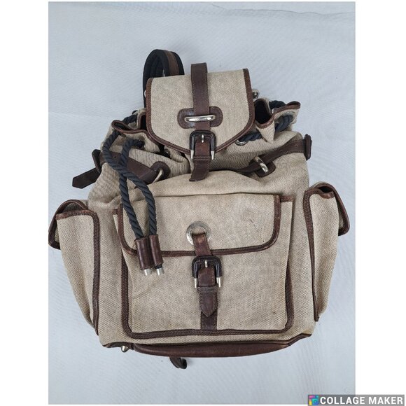 BURBERRY Padded Canvas Mountain Hiking Slip Tooled Style Hunter Brown BACKPACK - Picture 1 of 15